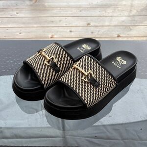 G.C. Shoes Women’s Sari Woven Black and Tan Slide Sandals
